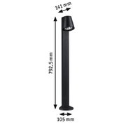 Black aluminum outdoor light with adjustable head, dimensions 792.5x141x105 mm, modern garden lighting