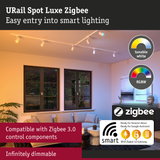 URail Spot Luxe Zigbee white track spotlights with dimmable smart lighting in living room