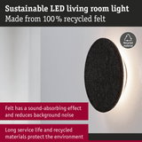 Sustainable black felt LED wall light made from 100% recycled material with sound-absorbing effect