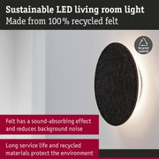 Sustainable black felt LED wall light made from 100% recycled material with sound-absorbing effect