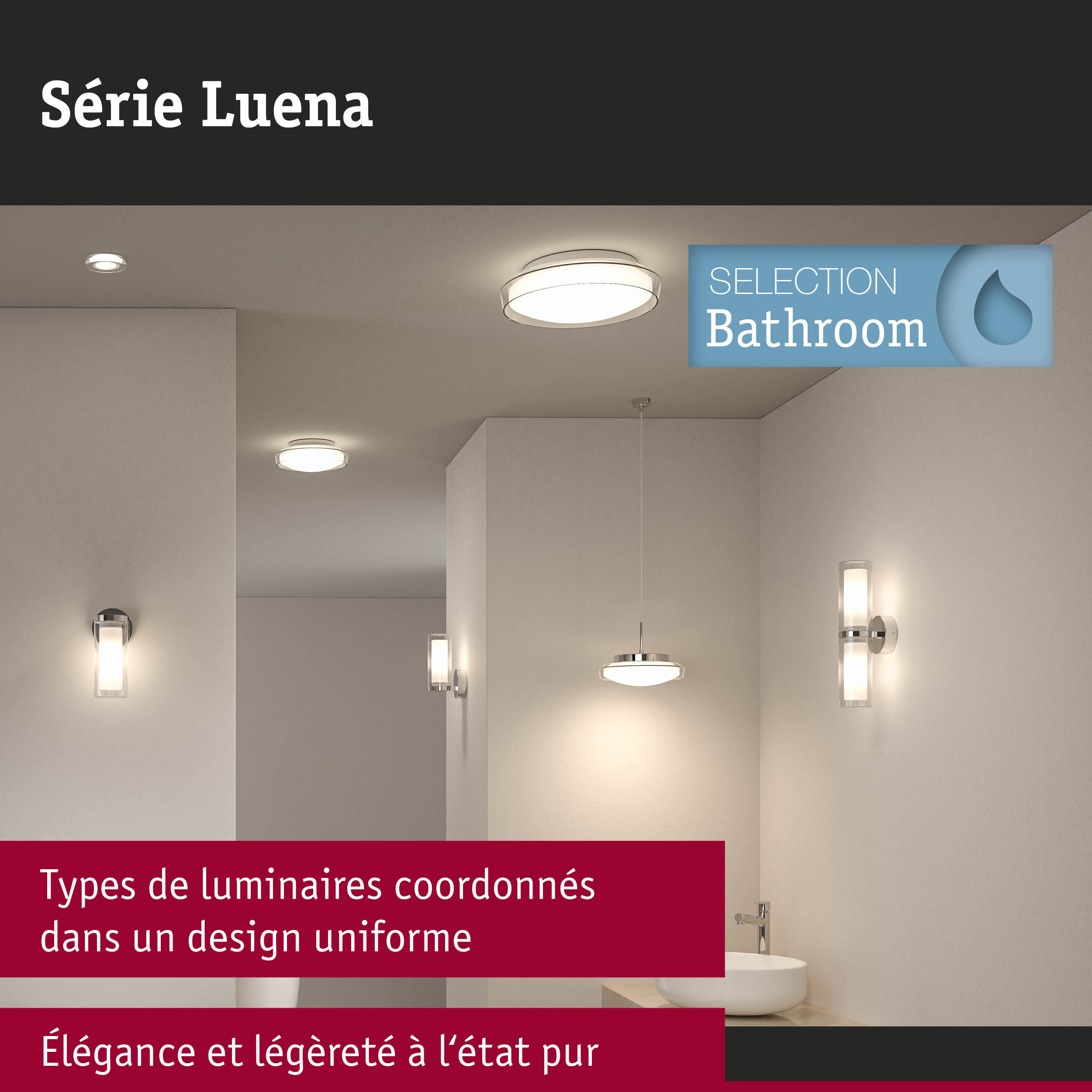Luminaires de salle de bain blancs au plafond et muraux en verre et métal au design moderne