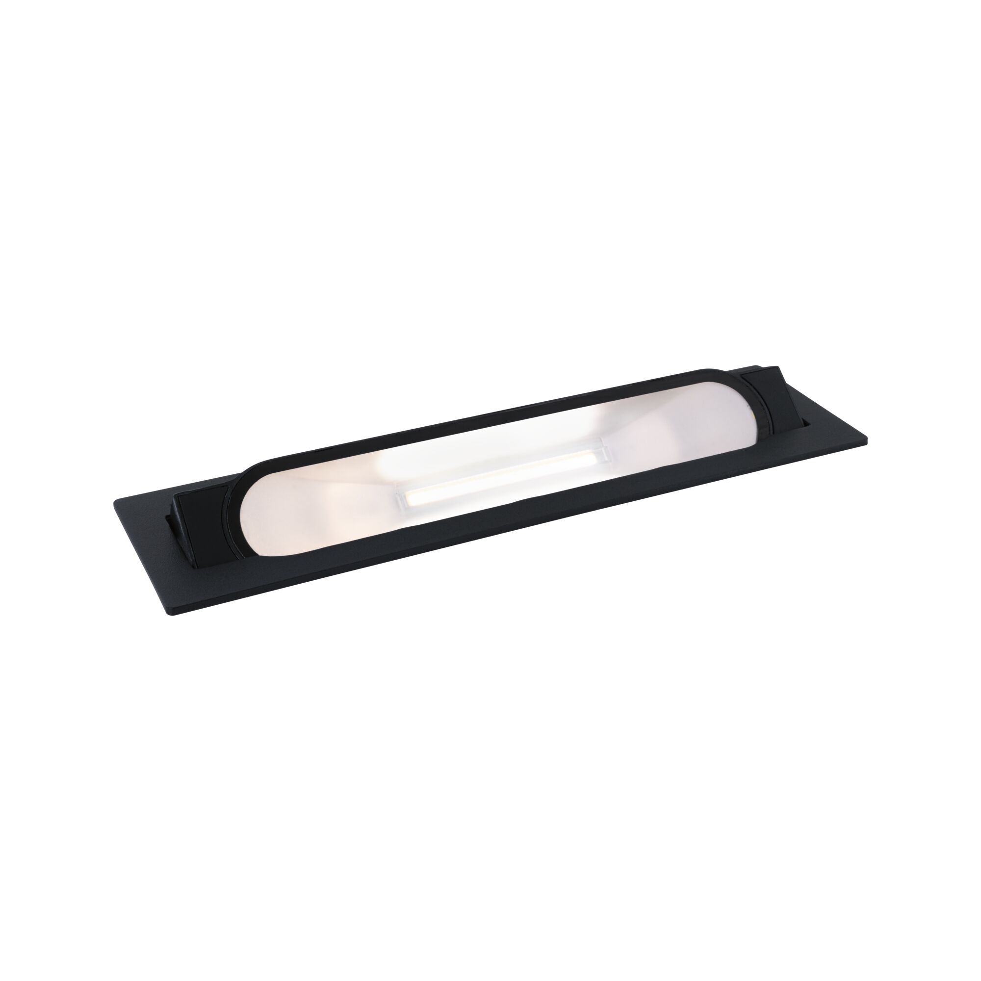 Black LED recessed light with elongated matte white diffuser for modern indoor lighting