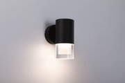 Schwarze Wandlampe aus Metall mit klarem Glas und warmweißem Licht für moderne Innenbeleuchtung