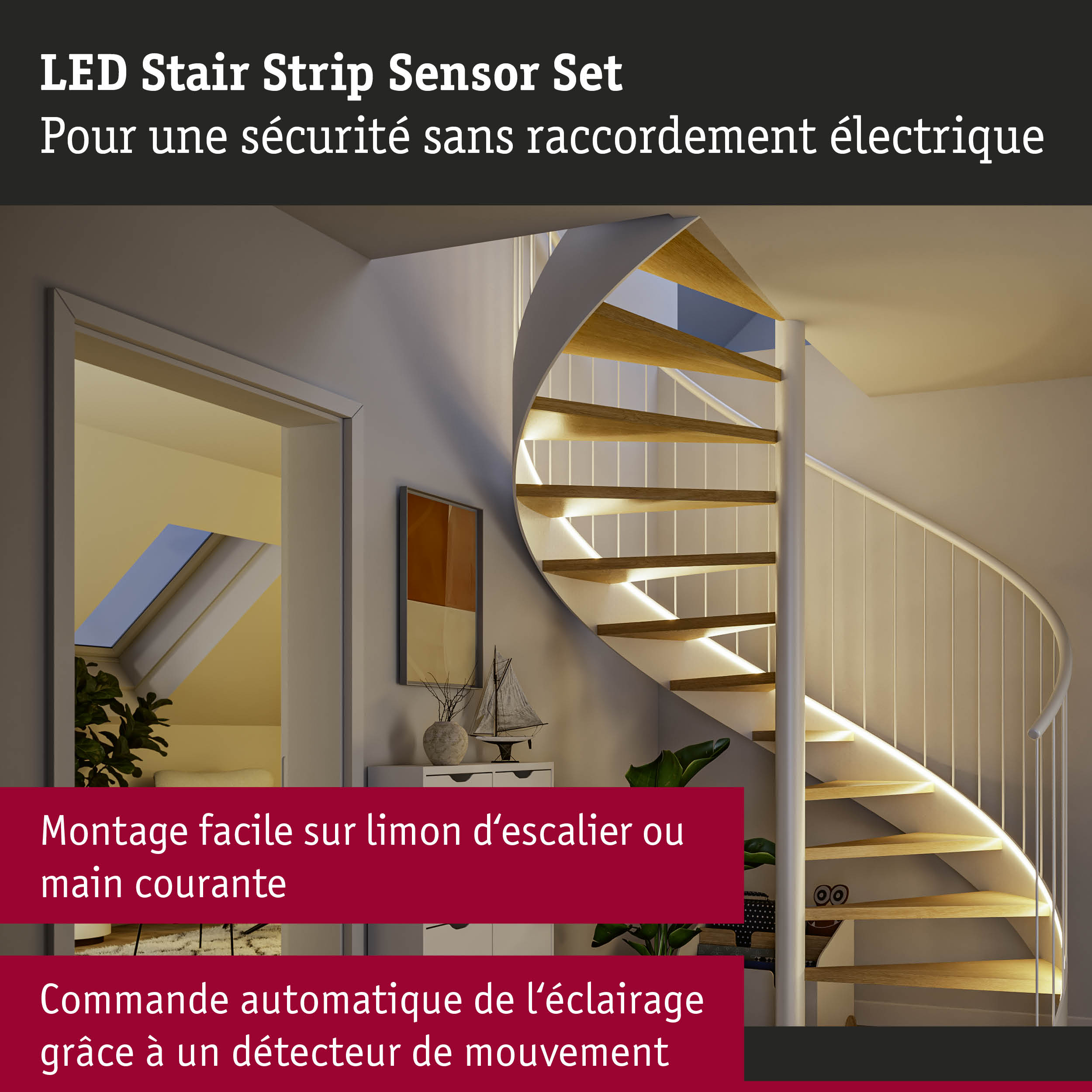 Kit capteur LED pour escalier avec installation facile et détection automatique de mouvement pour sécurité