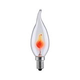 Flame-shaped clear glass bulb with red filament for decorative lighting and vintage style