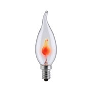 Flame-shaped clear glass bulb with red filament for decorative lighting and vintage style