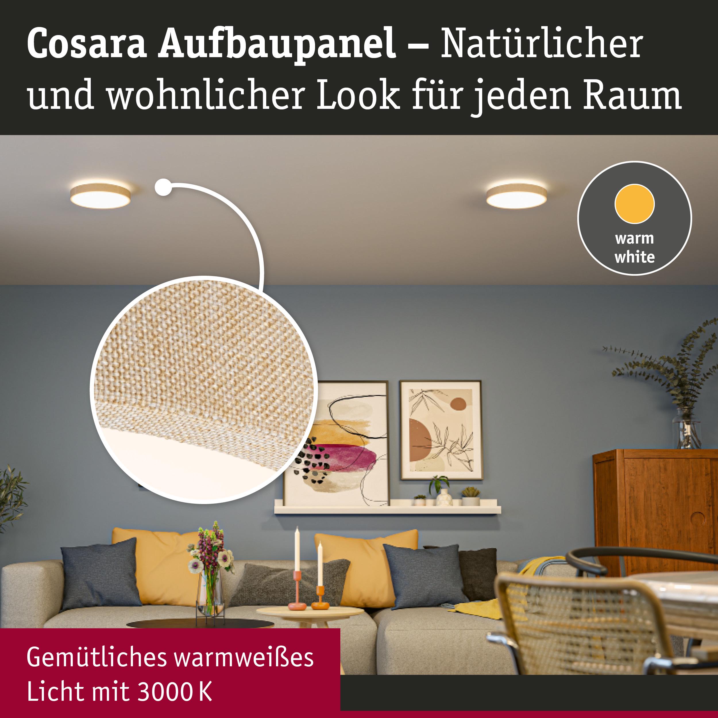 Cosara Aufbaupanel mit natürlichem Stoffbezug in Beige und warmweißem Licht für gemütliche Wohnräume