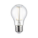 Klassische LED-Glühbirne mit transparentem Glas und silbernem Sockel für energiesparende Beleuchtung