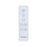 White plastic remote control with buttons for light control and brightness adjustment