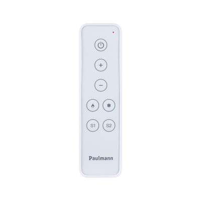 White plastic remote control with buttons for light control and brightness adjustment