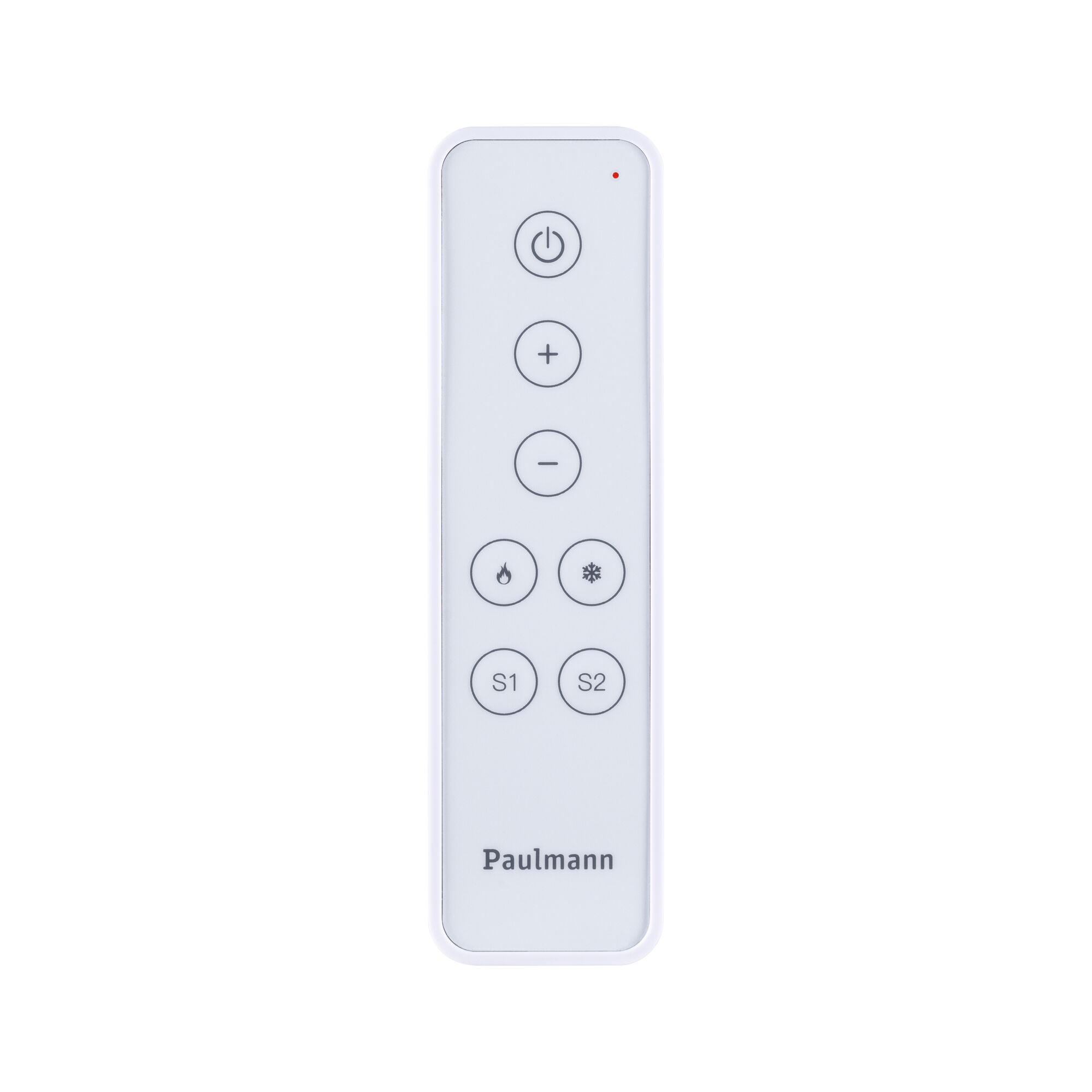 White plastic remote control with buttons for light control and brightness adjustment
