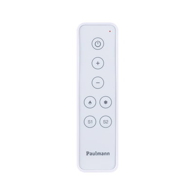 White plastic remote control with buttons for light control and brightness adjustment