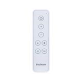 White plastic remote control with buttons for light control and brightness adjustment