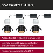Spot encastré LED Gil modulaire noir avec pastille LED remplaçable et intérieur doré