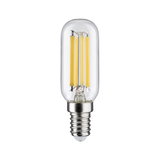 Klares LED-Leuchtmittel mit silbernem Schraubsockel und gelben Filamenten für energiesparende Beleuchtung