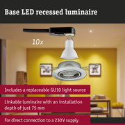Base white LED recessed luminaire with GU10 socket and black cable for 230V power supply
