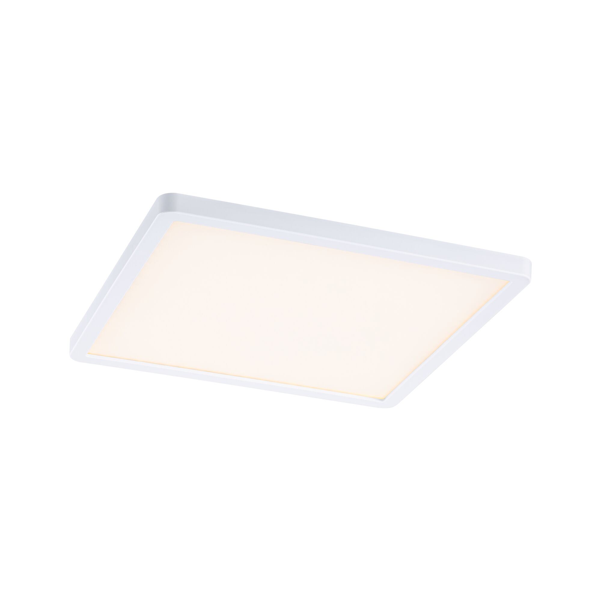Modern square white LED ceiling panel with warm white light for living spaces