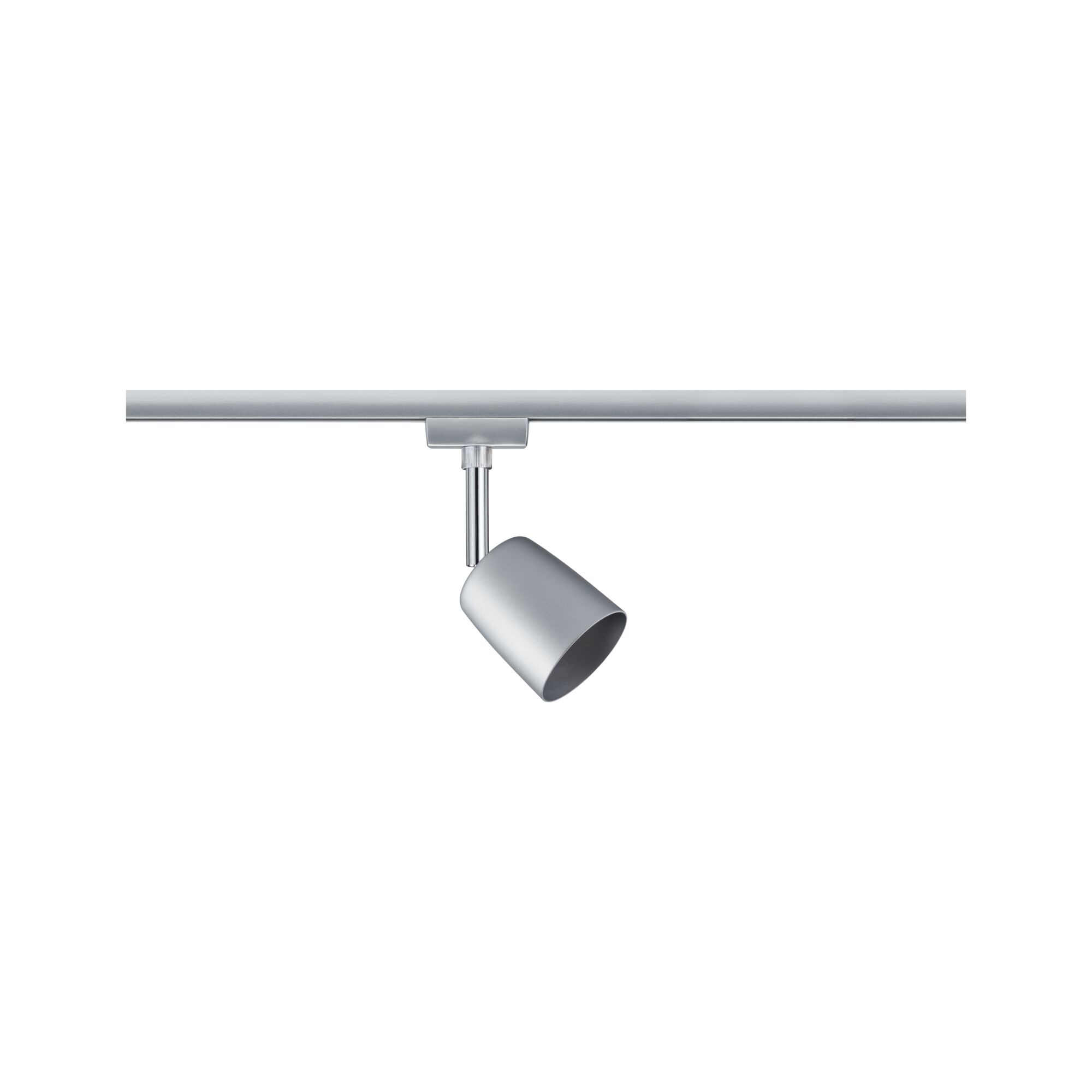 Modern silver metal LED spotlight on track system for flexible room lighting solutions