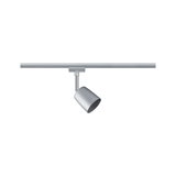 Moderne zilveren metalen LED-spot op railsysteem voor flexibele kamerverlichting