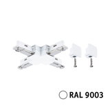 Connecteur en plastique blanc en forme de X avec pièces métalliques et vis pour systèmes de rails