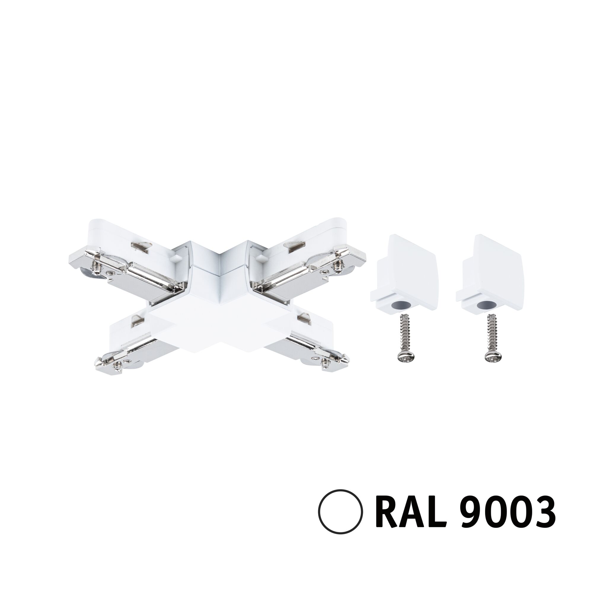 URail Verbindingen X-Stück 104x104mm max. 1000W Signaalwit Witte X-vormige kunststof connector met metalen onderdelen en schroeven voor railsystemen