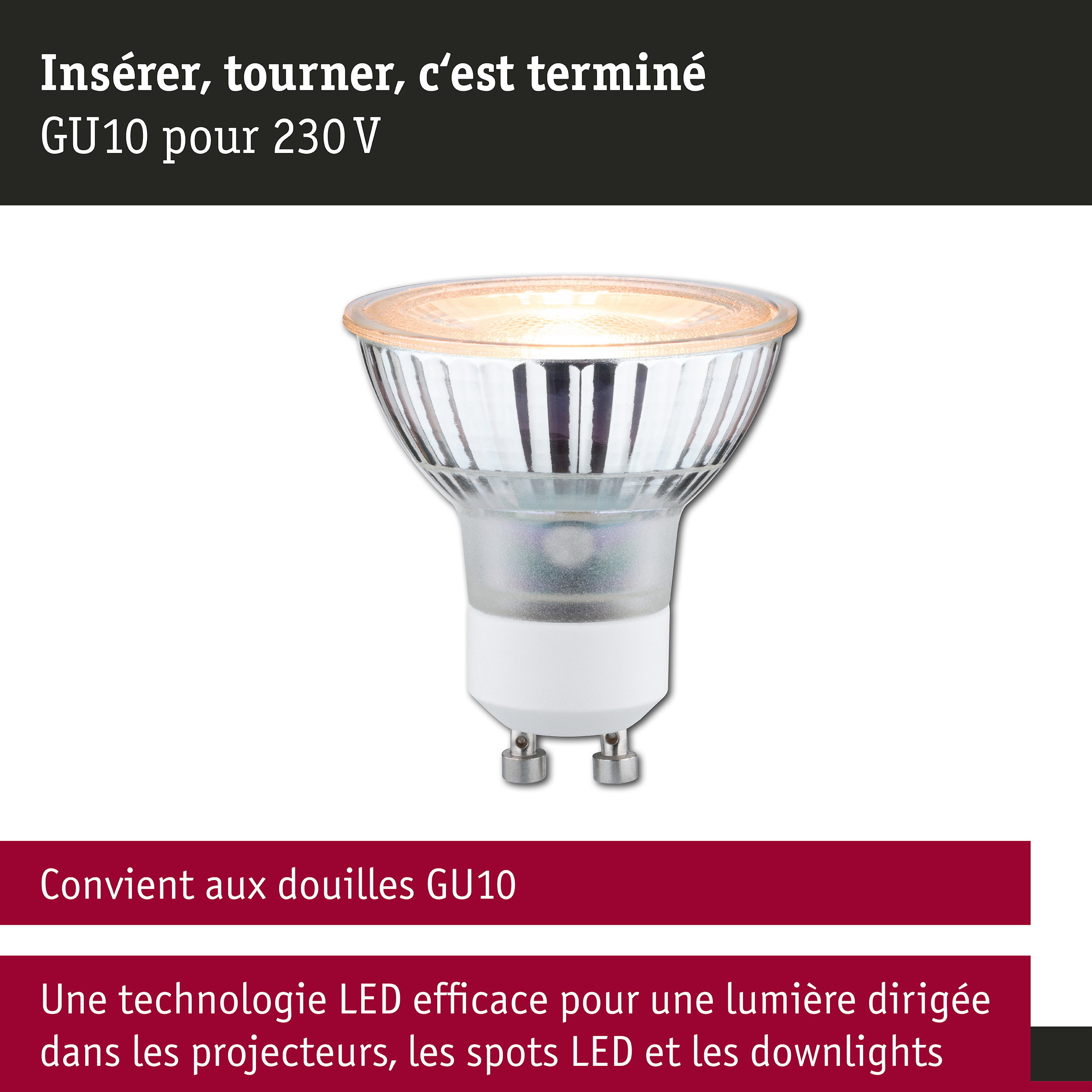 Standard 230 V Réflecteur LED GU10 favorable aux insectes 320lm 4,3W 2200K Argent