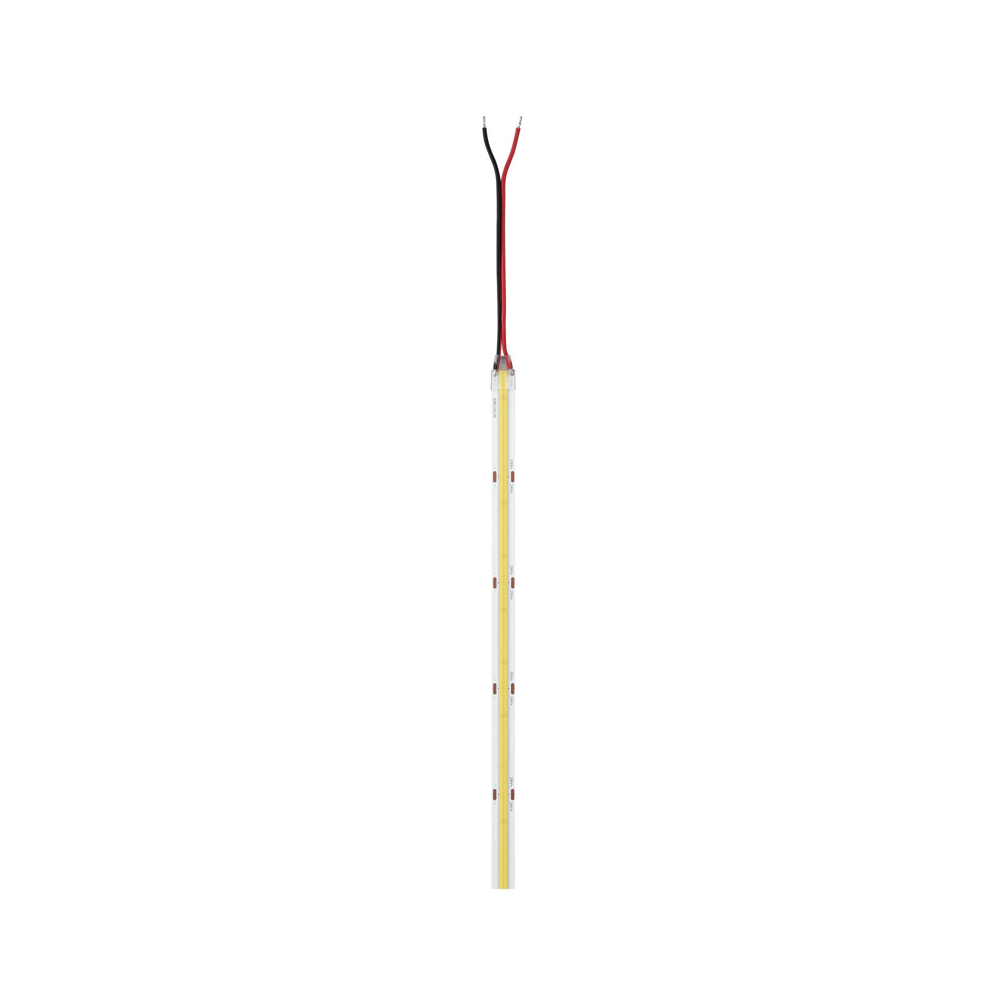 LED light strip with red and black wires, energy-efficient indoor lighting solution