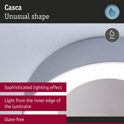 Grey Casca LED ceiling light with unusual shape and glare-free illumination for contemporary interiors