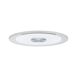 Runde LED-Deckenleuchte mit weißem Acrylglas und silbernem Metallmittelteil für moderne Raumbeleuchtung