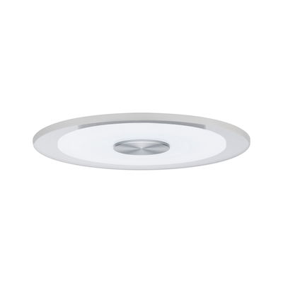 Runde LED-Deckenleuchte mit weißem Acrylglas und silbernem Metallmittelteil für moderne Raumbeleuchtung