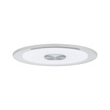Round LED ceiling light with white acrylic glass and silver metal center for modern room lighting