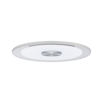 Runde LED-Deckenleuchte mit weißem Acrylglas und silbernem Metallmittelteil für moderne Raumbeleuchtung