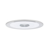 Runde LED-Deckenleuchte mit weißem Acrylglas und silbernem Metallmittelteil für moderne Raumbeleuchtung