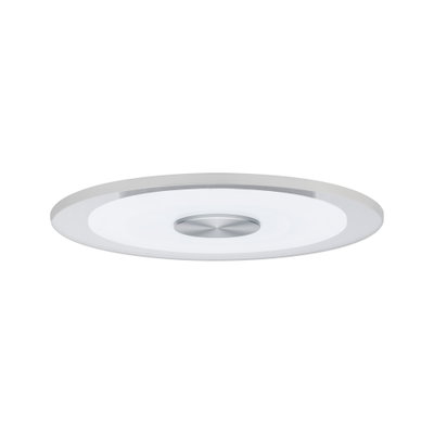 Runde LED-Deckenleuchte mit weißem Acrylglas und silbernem Metallmittelteil für moderne Raumbeleuchtung