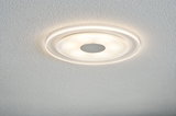 Round LED ceiling light with white plastic and warm white light for modern living spaces