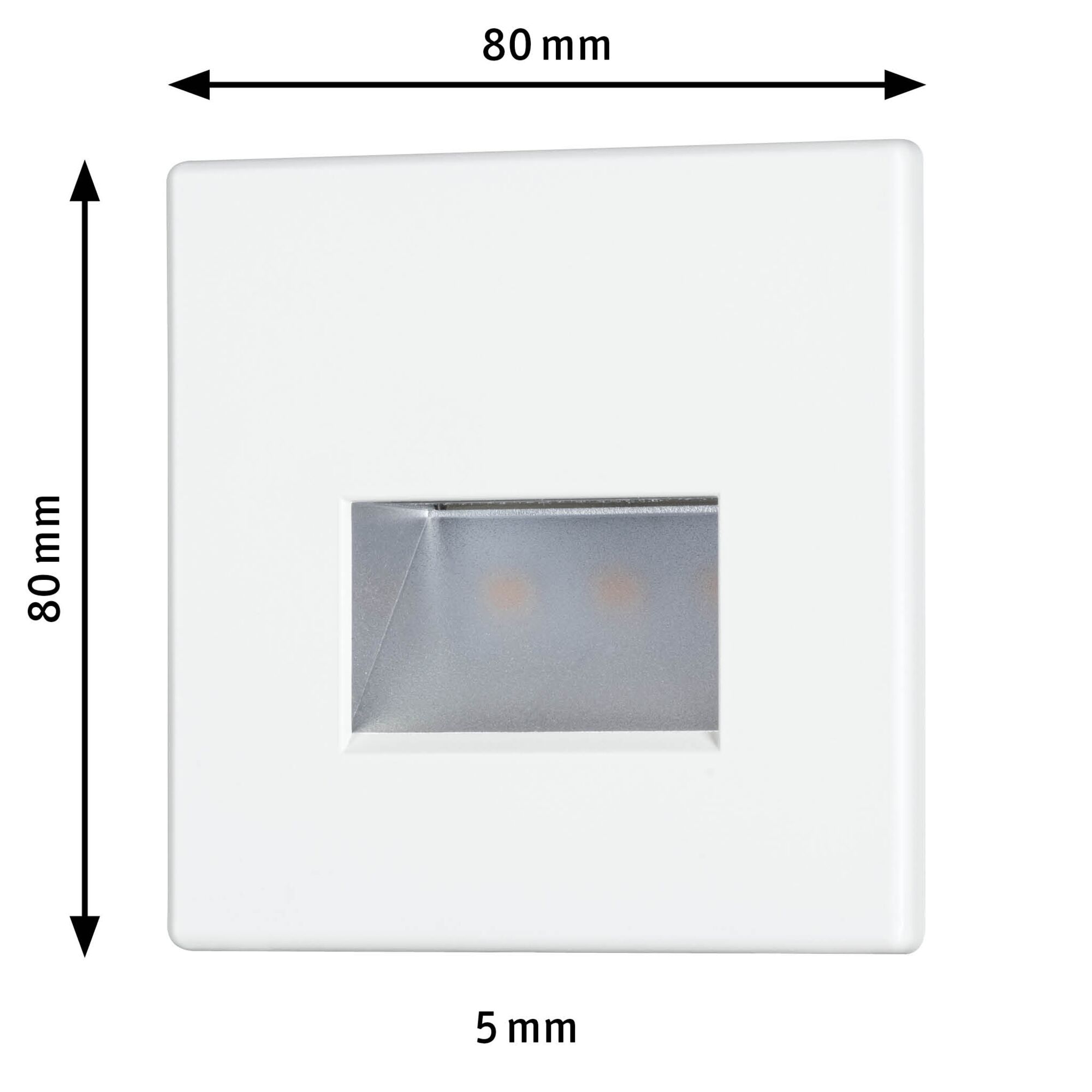 Vierkante witte LED-inbouwwandlamp met 80 mm zijkant en 5 mm lichtopening