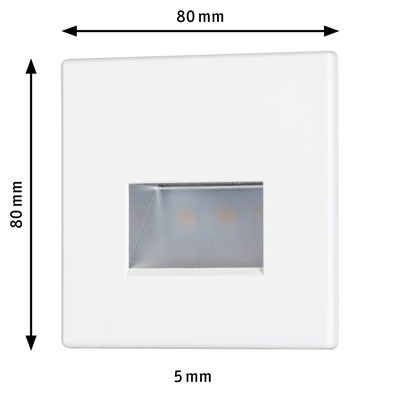 Applique murale encastrée LED carrée blanche de 80 mm de côté avec ouverture lumineuse de 5 mm