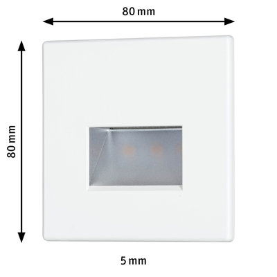 Square white LED recessed wall light with 80 mm edge length and 5 mm light opening