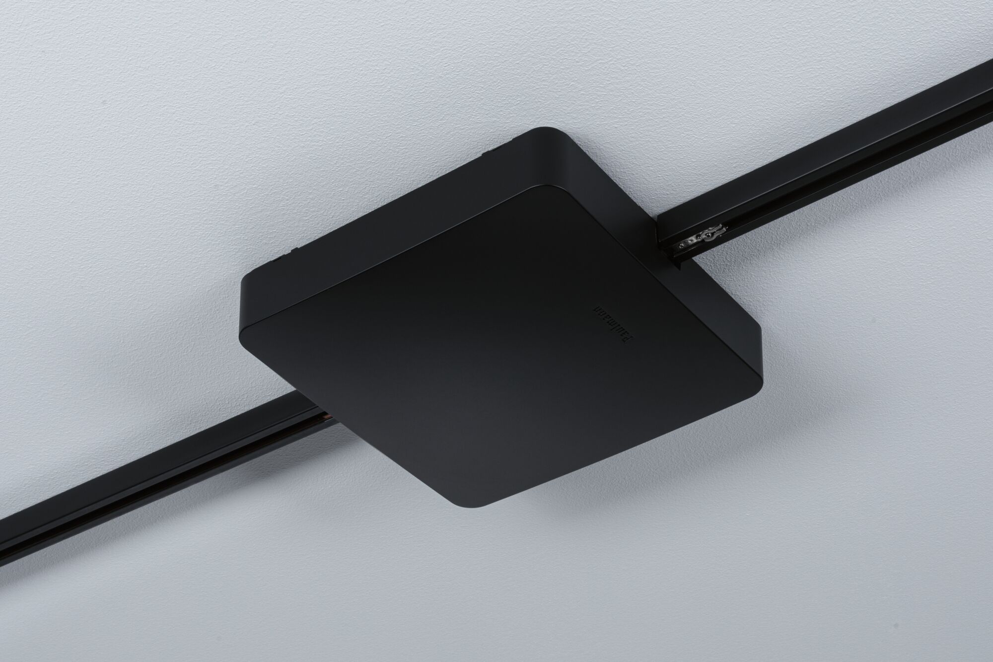 Black square metal ceiling connection box for track lighting systems