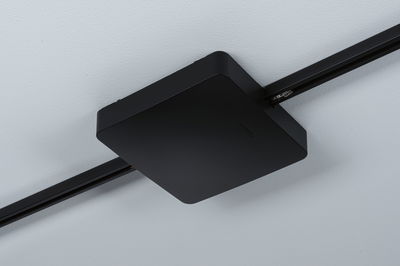 Black square metal ceiling connection box for track lighting systems