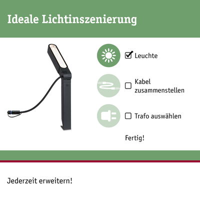 Schwarze LED-Außenleuchte mit Kabelanschluss für Gartenbeleuchtung und flexible Erweiterung