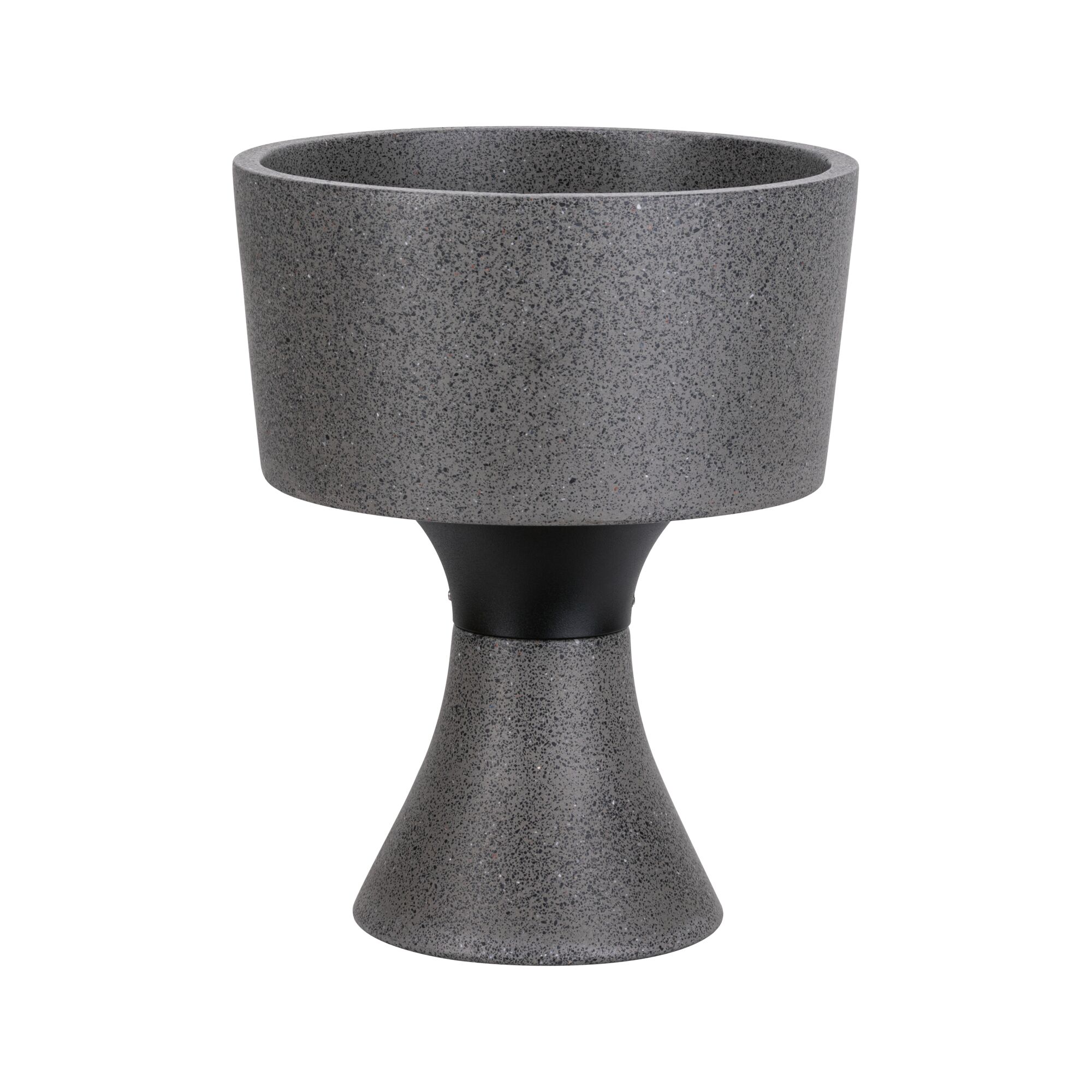 Moderne grijze stenen bloempot met zwart middenstuk, decoratieve plantenbak voor binnen en buiten