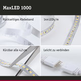 MaxLED 1000 LED-Streifen mit rückseitigem Klebeband, 144 LEDs/m, kürzbar alle 4,2 cm, leicht verbindbar