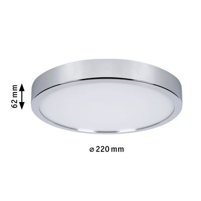 Plafonnier LED rond avec cadre chromé et diffuseur blanc, diamètre 220 mm, éclairage intérieur moderne