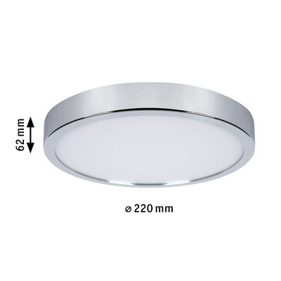 Rund LED-loftlampe med kromramme og hvid diffuser, 220 mm diameter, moderne indendørs belysning