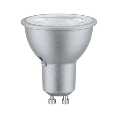 Silberne LED-Reflektorlampe mit GU10-Sockel und einstellbarer Farbtemperatur für Wohnraumbeleuchtung