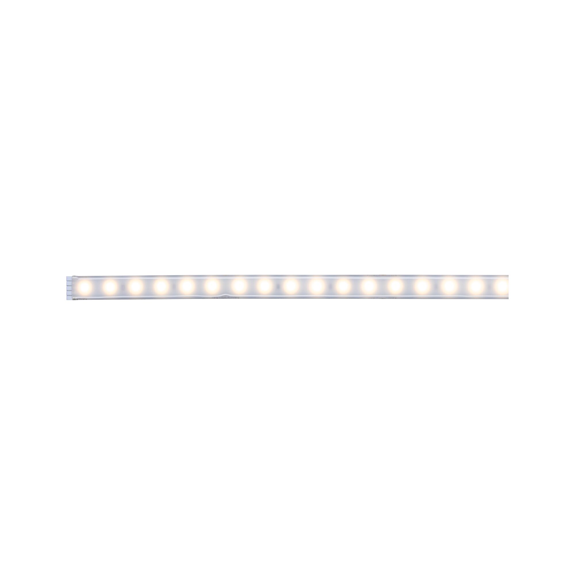 Long LED light strip with warm white light and transparent casing for modern room lighting