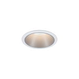 Round LED recessed light with white frame and warm white light for modern indoor lighting