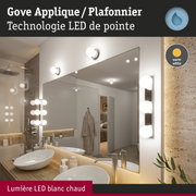 Applique murale LED Gove blanche avec lumière blanc chaud, idéale pour salle de bain et miroir.