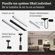 Système de rail URail modulaire noir et blanc avec spots et suspensions pour éclairage intérieur